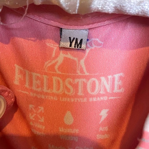 Fieldstone Pink White Stripe Polo Shirt Dog Logo Boys Youth Medium - Picture 6 of 6